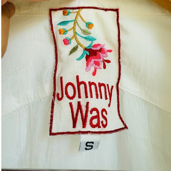 Johnny‎ Was Embroidered Short Sleeve Eyelet Blouse White S - Picture 4 of 6